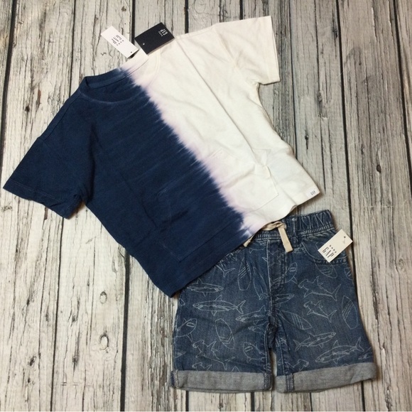 Gap Boys 2T 3T 4T Shirt & Shark Denim Shorts Outfit. NWT - Picture 2 of 6